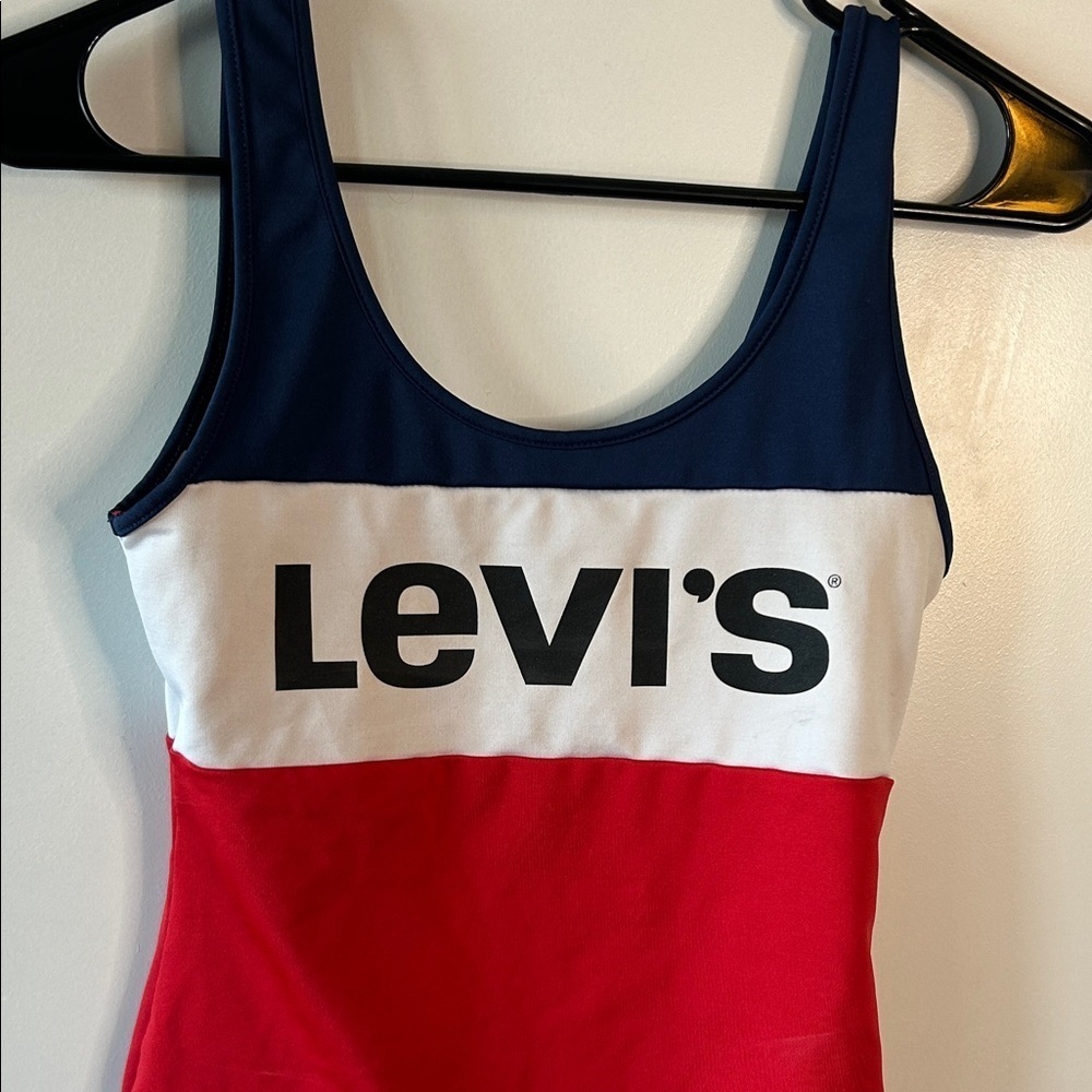Small Levi’s Colorblock Logo Bodysuit Red White Blue Stretch One-Piece - Picture 8 of 9